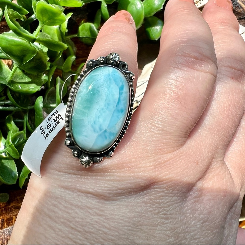 925 Sterling Silver Larimar Ring Size 5 Southwestern Blue Gemstone Jewelry - Picture 6 of 10